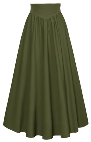 Damen Renaissance Trachtenrock Elegant Lace Up mit Reißverschluss Lange Rock Olivgrün XXL