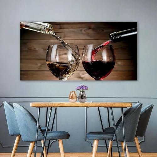BBOVOBB Rotweinglas-Poster, Leinwand, Gemälde, Weinfass aus Holz, abstrakte Wandkunst, Bild für Wohnzimmer, Dekoration, 20 x 41 cm, ungerahmt