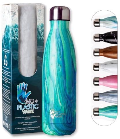 No + Plastic Waste Botellas de Agua Deportiva de Acero Inoxidable | Cantimplora Termo Triple capa 12 Horas de Bebida Caliente y 24 Horas de Bebida Fría - Libre de BPA- 500ml (Verde Blyde)