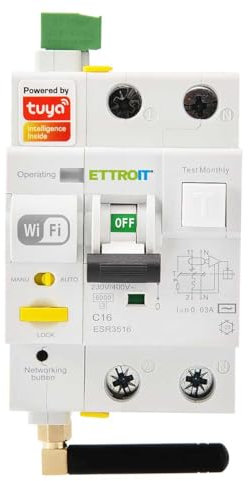 ZOREI Interruttore Magnetotermico Differenziale Smart WIFI,1P+N 230V/400V, Riarmo Automatico, App TUYA, Occupa 3 Moduli DIN (1P+N 16A 30mA 6kA)