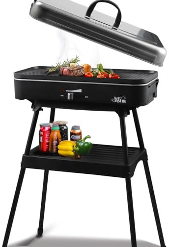 Artestia - Parrilla Eléctrica de 1800 W con Tapa, Parrillas de Barbacoa Sin Humo para Interiores, Parrilla Extraíble Portátil para Cocina y Fiesta
