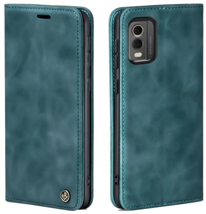 LBH Handyhülle für Nokia C32 in Petrol Blau mit Karten- und Geldfach Smartphone Hülle mit Standfunktion Flip Case Schutzhülle Magnetverschluss Vintage