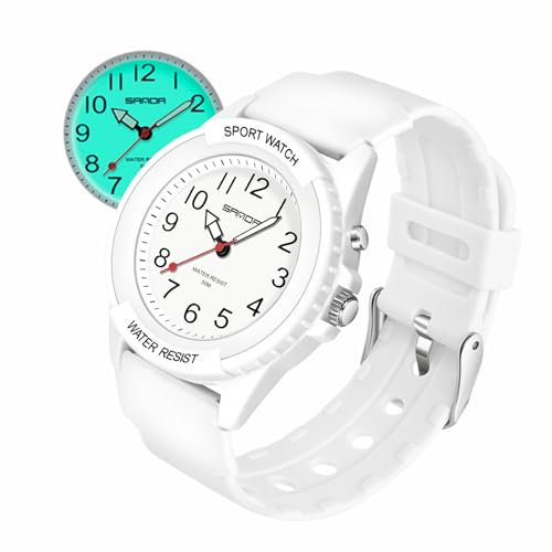 Forrader Reloj Deportivo para Mujer, analógico, Unisex, de Cuarzo, Resistente al Agua, para Hombre, Mujer, con luz Nocturna, para Combinar con Estilo Casual o Actividad Deportiva, Blanco