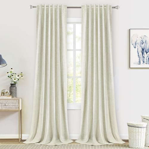 Cremefarbene Leinen-Vorhänge, 100% Verdunkelungsvorhänge, 360 cm Länge, für Wohnzimmer, Schlafzimmer, Stangentaschen/Rückenlasche, wärmeisoliert, Leinen-Vorhänge, 2 Paneele, Set Raumverdunkelung
