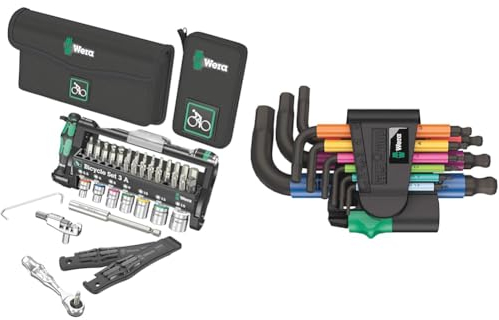 Wera 05004183001 Bicycle Set 3 A & 05133164001 950/9 Hex-Plus Multicolour 2 Winkelschlüsselsatz, metrisch, BlackLaser, 9-teilig