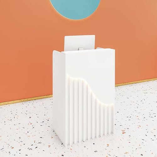 Kleine Empfangstheke, Goldene Empfangstheke Mit Led-leuchten, Kassentheke, Tragbarer Podiumsständer, Kreatives Gitterholz, L-förmiger Kassenschrank Für Kirchen, Rednerpult, Klassenzimmer, (Color:Weiß)
