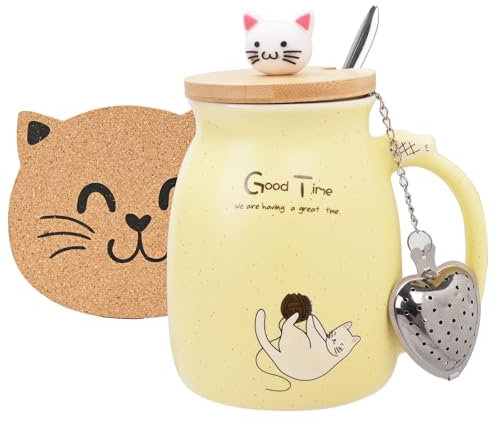 Thuro Tasse de chat,Tasses à Café en céramique Pour les amoureux des chats,Anniversaire Saint Valentin cadeaux de Noël,Nouvelle Année,450ml
