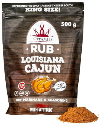 Poppamies Louisiana Cajun BBQ Rub - 100% natürliches BBQ-Gewürz - Trockenmarinade & Gewürze - Ideal für Grill, Ofen und Pfanne - Großpackung (500g)