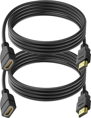 SAISN 2 Pack HDMI Extension Cable 3 Feet High Speed HDMI Male to Female Adapter Cord 1080P HDMI Cable Extender Video Wire for for HDTV, Monitor, PC, Laptop, Projector