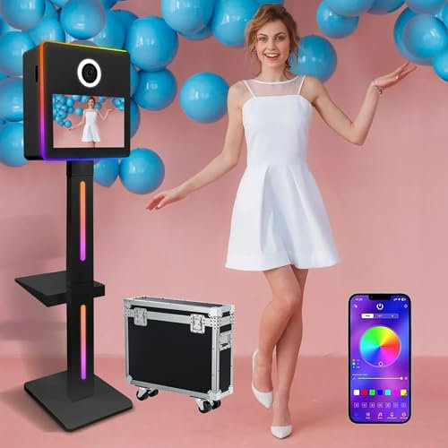 HDaspijh DSLR Photo Booth, Schwarz: 15,6-Zoll-LCD-Touchscreen, Mini-PC (8GB+128G), RGB-Licht, Flightcase - Spiegel-Foto-Booth für Partys, Events, Hochzeiten