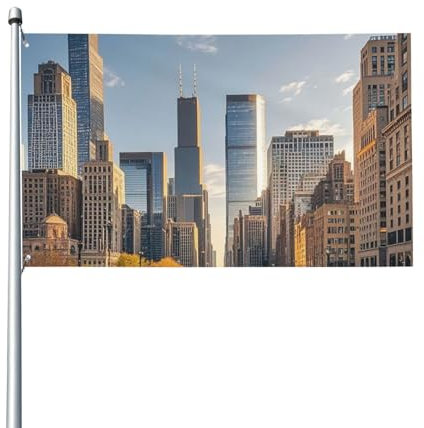 Flaggen, 90 x 150 cm, schwere Banner, Dekoration, Outdoor-Flagge, Chicago-Flagge, Willkommensflaggen mit Messingösen, Gartenflagge für alle Jahreszeiten, Außendekor-Flagge