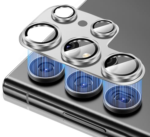 Diruite Kamera Linse Schutzfolie für Samsung Galaxy S25 Ultra Kameraschutz HD Gehärtetes Glas&Aluminium Kamera Schutz,Silber