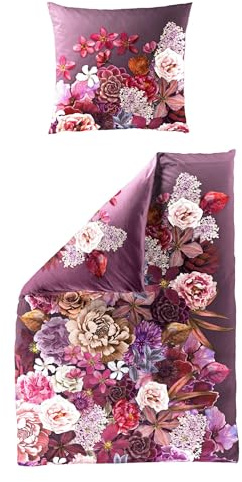 JACK by Bierbaum Mako Satin Bettwäsche 135x200cm Digitaldruck 2 TLG. Blumenmeer Blüten Lila Brombeer Bunt RV