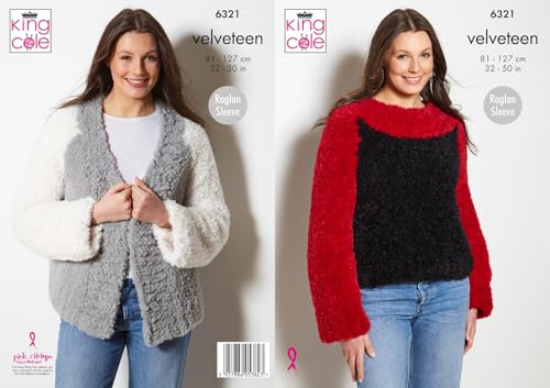 King Cole Ladies Knitting Pattern Womans Velveteen Plush Jacket & Sweater (6321)