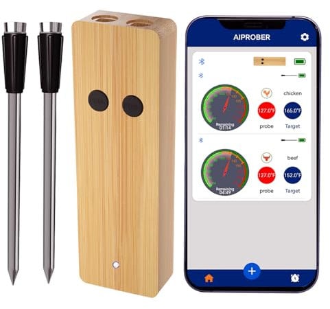 Drahtloses Fleischthermometer zum Grillen und Räuchern, 230 m Bluetooth-Thermometer mit Dual-Sensor-Sonde, Lebensmittelthermometer für BBQ, Ofen, Smoker