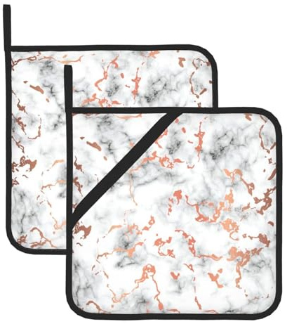 Marble Texture Copper Splatter Print Pot Holder Set Square Polyester Pot Holders Women Men Cooking Barbecue Microwave Oven