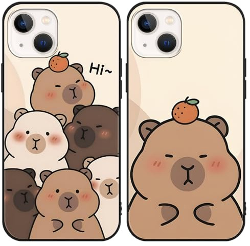 Yimctoie [2 Stück Anime Handyhülle für Apple iPhone 13/iPhone 14 6.1 Hülle, Schutzhülle mit Aesthetic Capybara Muster Cover Niedlich Cartoon Weich TPU Silikon Stoßfest Kratzfest Case, Funny