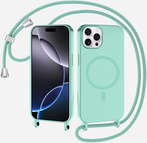SLWYF Compatible with iPhone 11 Pro Max Wireless Charging, Shockproof Removable Phone Case with Strap Adjustable Neck Cord Necklace Soft Cover for iPhone 11 Pro Max, Mint Green