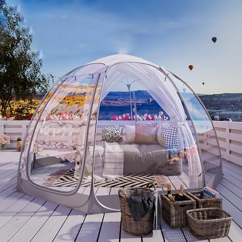 SAIYERUS Iglu-Zelt Bubble Garden Dome Bubble Tent, wetterfestes wasserdichtes Ber-Large Transparent TPU Instant Pop Up Gazebo mit LED-Licht, 8-10 Personen Camping Party Hochzeit (Grau 3,6x3,6x2,2 m)