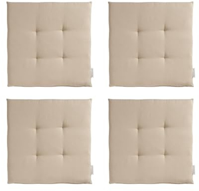 TOM TAILOR NEU! Sitzkissen Stuhl 4er Set - gemütliche Stuhlkissen 40x40 cm in Beige - Sitzauflage waschbar für Esszimmer, Bürostuhl, Bank, Boden & Gartenmöbel - Oeko Tex Zertifiziert