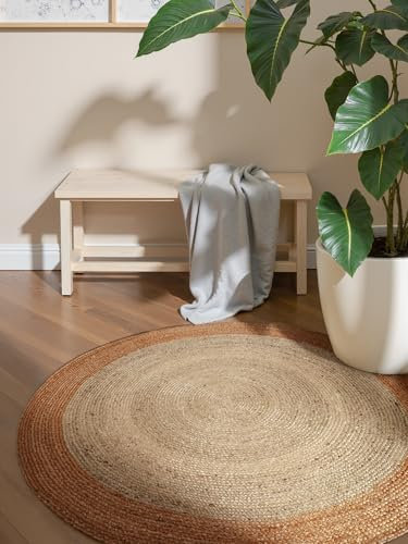 Hanse Home Jutta Juteteppich - Natur Wohnzimmerteppich Rund aus 100% Jute, Handgewebt - Robust & Pflegeleicht - Moderner, Boho Naturfaser Teppich, Natur Elfenbein Gold - Ø240cm
