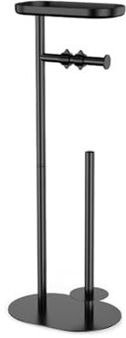 EKODE Free-Standing Toilet Roll Holder with Shelf - Floor Toilet Paper Stand with Storage for 4 Spare Rolls & Top Organizer - Stainless Steel Bathroom Toilet Paper Dispenser - Black