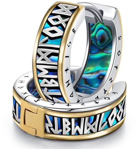 Unisex Sterling Silber 925 Creolen - Viking Rune Ohrringe Klapp Schwarz Klein Ohrschmuck für Frauen, Männer