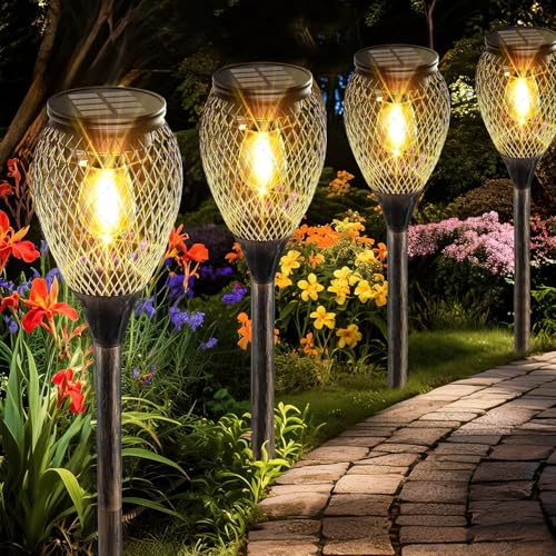 Yorezcop Solarlampen für Außen Garten, 4 Stück Solarleuchten für Außen, Superhell Wasserdichte Solarleuchten für Außen, Auto Ein/Aus Gehweg Auffahrt Bürgersteig Rasen Terrasse Hof