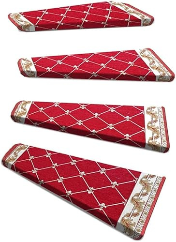 Treppenteppich Treiert Wendeltreppe Trittmatte 15pcs Turn Left Anti-rutsch Step Pad Indoor Schutz Teppich Repeat Paste Ohne Spur Teppich Matte Für Treppen, Red, 60 * 33/12cm