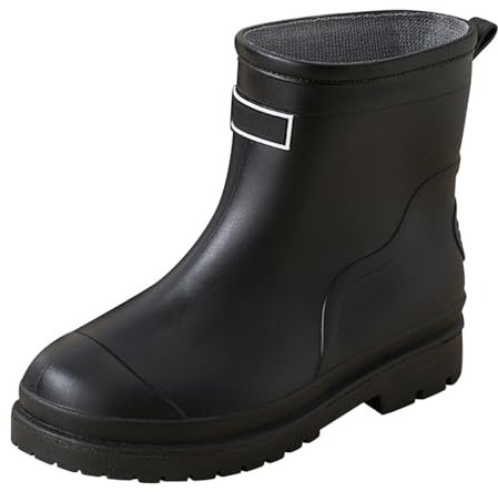 Stivali da pioggia da donna, a mezza altezza, impermeabili, stivali da pioggia, di sicurezza, da lavoro, da lavoro, da giardino, Nero , 36