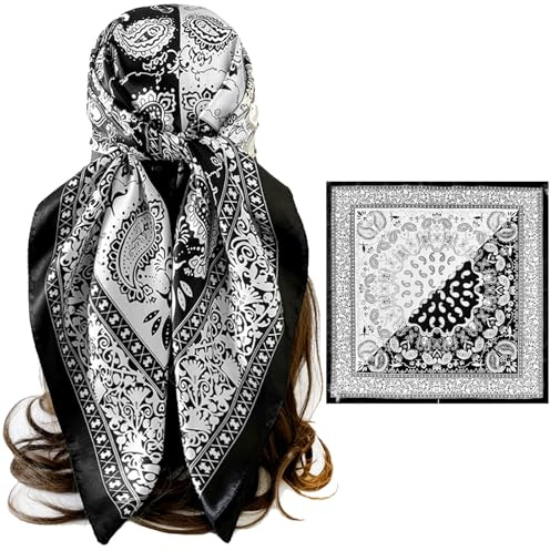 XIEXIESHER 1 Stück 90x90cm Seidentuch Quadratisches Damen-Kopftuch aus Polyester, Satin Haartuch Halstuch Schal für Halstuch Haarschmuck Bandanas, Elegant Quadratische Sch