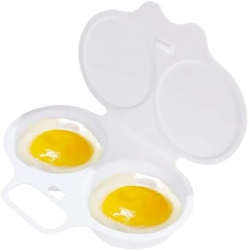 Pocheuse à œufs blancs en plastique, 2 cavités antiadhésive avec couvercle, pocheuse à œufs pochés au micro-ondes, coquetiers pochés pour égoutter les œufs pochés, ustensiles de cuisine