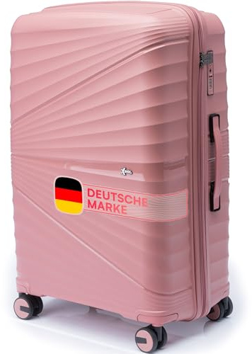 Xonic® Hartschalenkoffer L für 65L - Bruchsicherer Rollkoffer Polypropylen mit 360° Doppelrollen & TSA-Schloss - Reisekoffer Nude Rosé