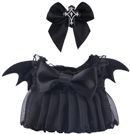 Puppenkleidung Halloween, 17cm Monster Puppenkostüm Schwarzes Gothic Dämonenkleid und Schleife Modische Halloween Outfit Accessoires Ideal zum Ankleiden Plüschtieren zur Präsentation