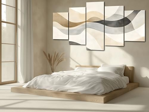 ZORYAN 5 Teilig Leinwand Gemälde Abstrakt Welle Kunstdruck für Wohnzimmer | Dekoration Minimalistisch Wellig Bilder als Wandkunst Modern Linie Großes Wandbild Gespannt