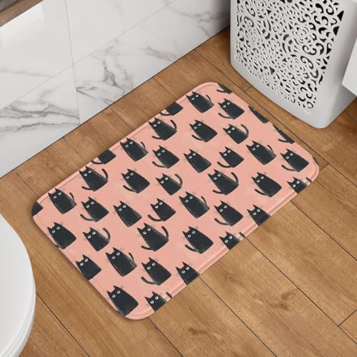 TZTTZT Badezimmerteppich, Motiv: niedliche Katze, schwarz, 61 x 40,6 cm, kleiner Badezimmer-Badteppich, rutschfest, waschbar, weich, saugfähig, Badematte, Duschmatte, Außendusche