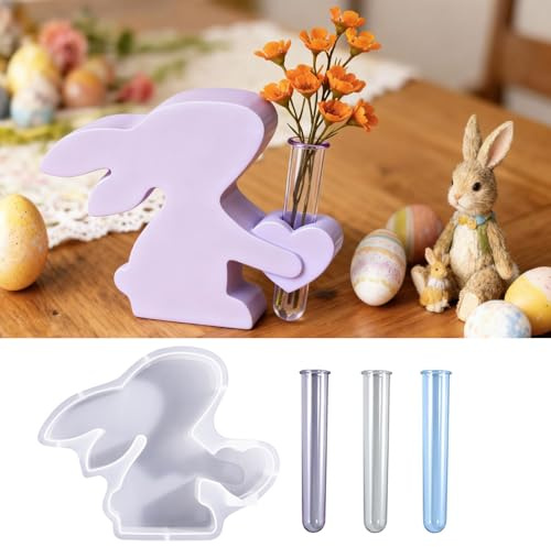 Silicone Coniglietti Stampo per Vaso, ZoneYan Pasqua Stampi per Vasi, con 3 Provette, Silicone Stampi Candele, Stampo per Vaso Decorazione, Coniglio Stampis per Vasi, Coniglietti Stampos Candele