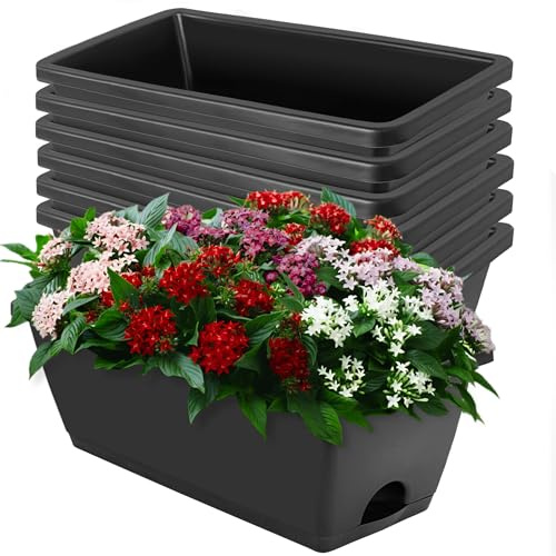 MUETKNYE Window Box Planter 7 Pack 17 Inch with Saucers (Grey)