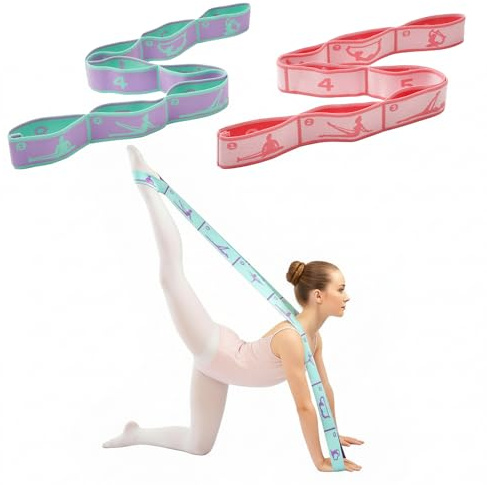 2 Stück Yoga Stretching Band mit 8 Schleifen, Sport Gummiband Fitness, Yoga Band Pilates Zubehör, Hochelastischer Gymnastikband, für Pilates, Tanz, Gymnastik, Effektives Dehnung (lila + Pink)