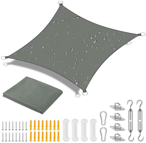 OFFCUP Toldo Vela de Sombra, Vela de Sombra Cuadrado 3 * 3M, Vela de jardín Protección Rayos UV Impermeable Protección con 4 Cuerdas largas de 3 m Larga y Accesorios para Exterior Terraza Jardín Gris