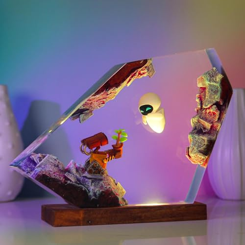 FIYSON 3D Ozean Epoxidharz Nachtlicht, Merchandise-Artikel zum Thema Film Ornamente mit Holzsockel, Nachttischlampe mit USB-Kabel und 16 Farbe Remote,Mehrfarbige LED NachtLampe, Desktop Dekor (Stil 4)