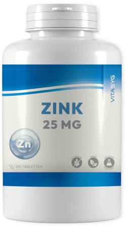 Zink 25mg - 365 Tabletten - Zink Gluconat- nur eine Tablette täglich | Zink Gluconat- 12 Monatsversorgung - nur eine Tablette täglich