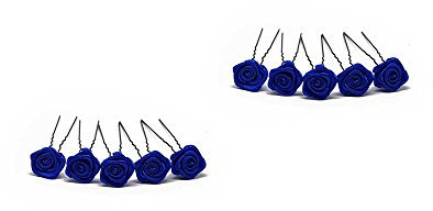 10 x Rosen auf Haarnadel - für tiefe Haarpartien - Brauthaarschmuck | S-T - Blau