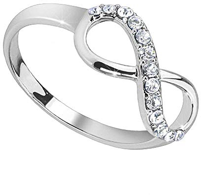 Piersando Damen Ring Edelstahl Infinity Unendlichkeit mit Zirkonia Kristall Strass Stein Verlobungsring Damenring Trauring Silber Größe 58 (18.5)