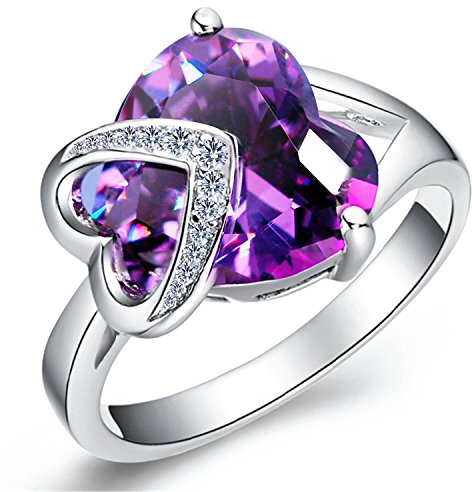 Uloveido Femme NA Laiton Cœur Ronde Blanc Violet Oxyde de Zirconium