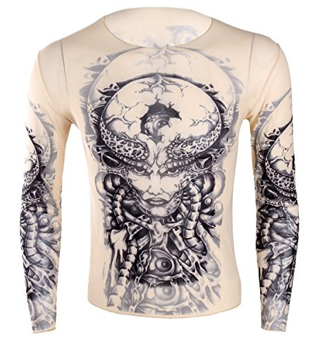 Alvivi Men's Tattoo Shirt Elastic Long Sleeve T-Shirt Fake Temporary Fancy Dress Clubwear Type B One_Size
