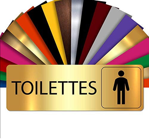 Plaque Signalétique Toilettes Hommes – Plaque De Porte Adhésive PVC 5 x 15 cm – 20 Couleurs Disponibles (Or Brillant Métallisé)