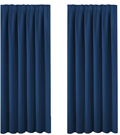 BellaHills Bedroom Curtains Blackout Drapery Panels, 3 Pass Microfiber Thermal Insulated Solid Pencil Pleat Type Blackout Window Curtains/Drapes (2 Panels,66 x 72 Inch, Navy)