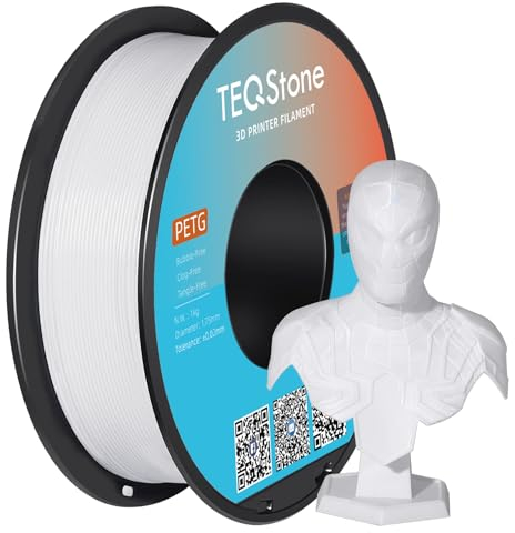 TEQStone PETG Filament 1,75 mm Weiß, 3D-Filament für 3D Drucker und 3D Stifte, in Vakuumverpackung, 1 kg Spule