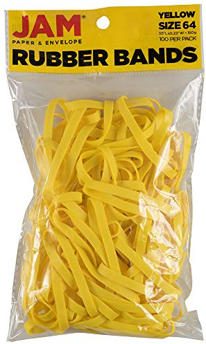 JAM PAPER Durable Rubber Bands - Size 64 - Yellow Multi-Purpose Rubberbands - 100/Pack